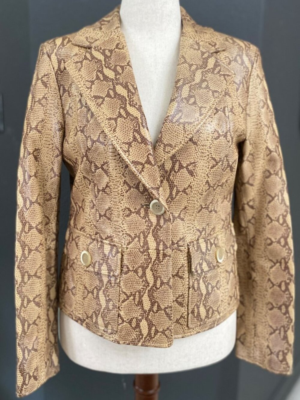 Doncaster Snakeskin Print 100% Leather Blazer Jacket Size 10